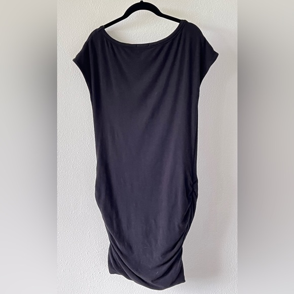 James Perse Standard Ruched Crew Neck Jersey Dress Minimalist Black Size 2 - Picture 4 of 9